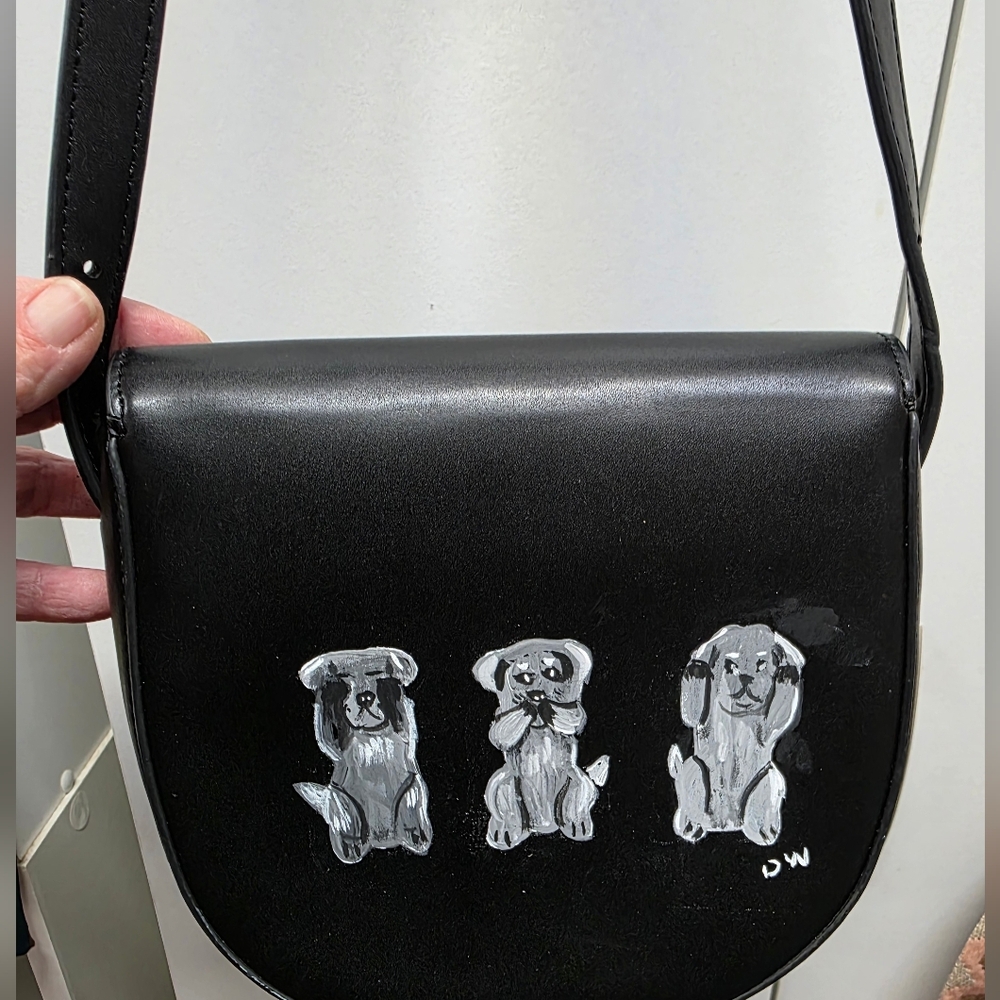Dog Themed Hand Painted Black Crossbody